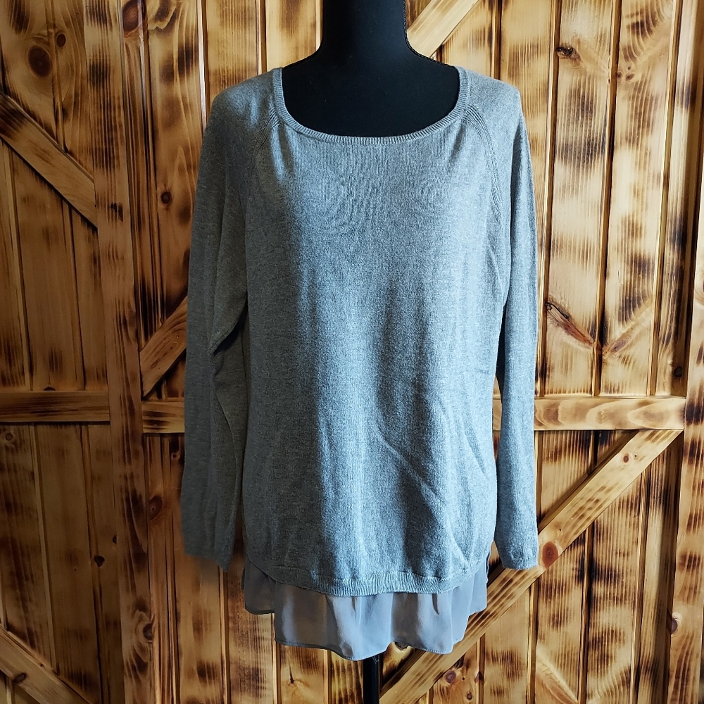 DKNYC women's gray sweater with sheer underlay - size large